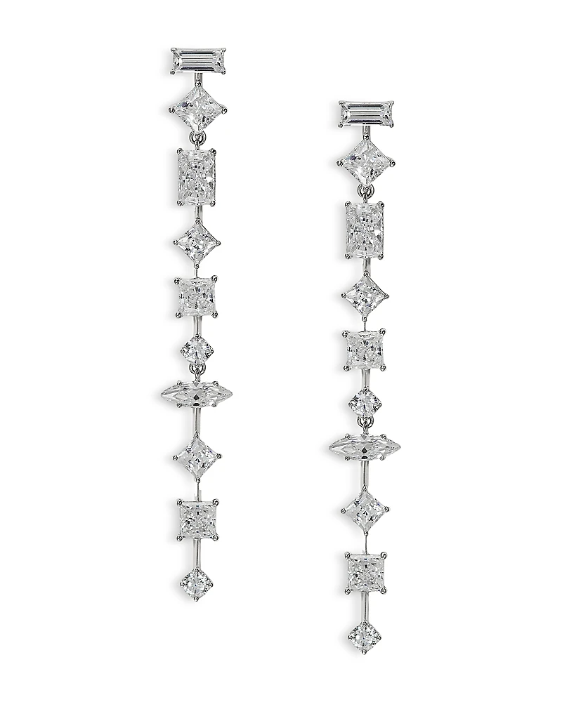 Nadri Rare Jewels Cubic Zirconia Linear Drop Earrings Rhodium Plated