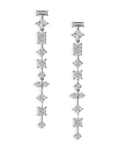 Nadri Rare Jewels Cubic Zirconia Linear Drop Earrings Rhodium Plated