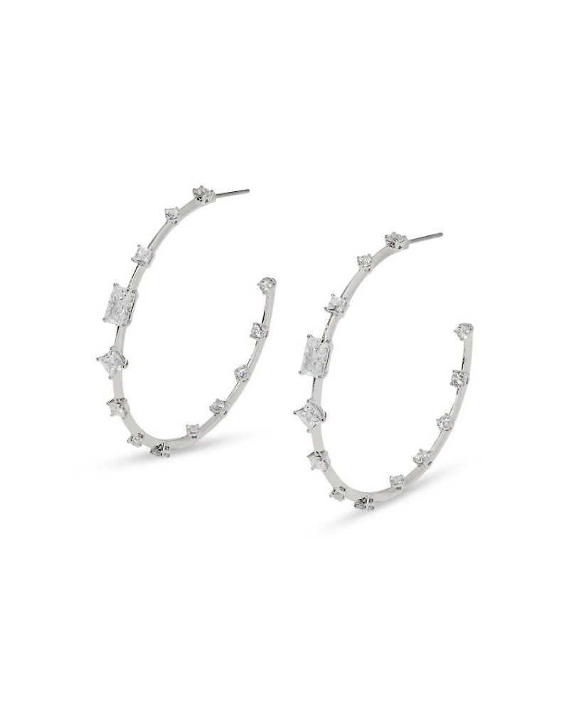 Rare Jewels Cubic Zirconia C Hoop Earrings in Rhodium Plated