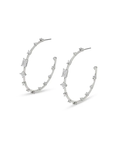 Rare Jewels Cubic Zirconia C Hoop Earrings in Rhodium Plated