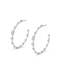 Rare Jewels Cubic Zirconia C Hoop Earrings in Rhodium Plated