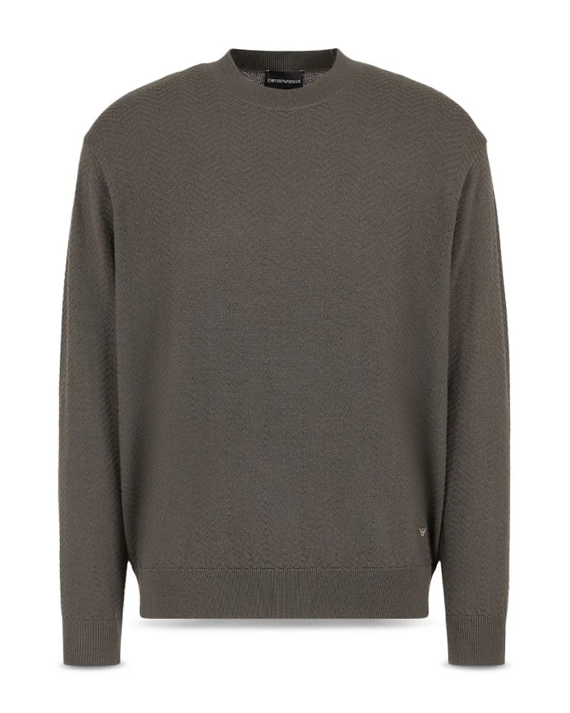 Virgin Wool Allover Jacquard Chevron Design Sweater