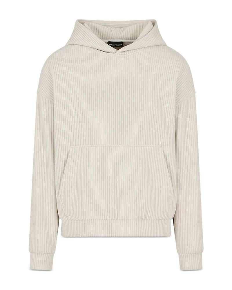 Ribbed Jersey Velvet Hooded Sweatshirt