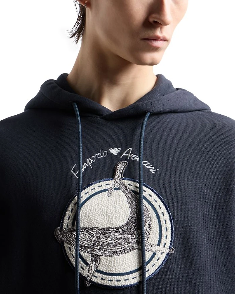 Cotton Twill Whale Patch Regular Fit Hoodie