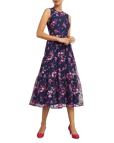Hobbs London Bethany Floral Embroidered Midi Dress