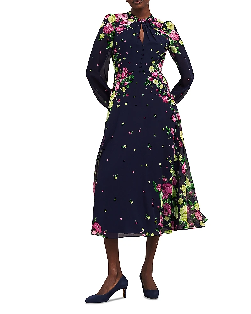 Hobbs London Eva Floral Print Silk Midi Dress