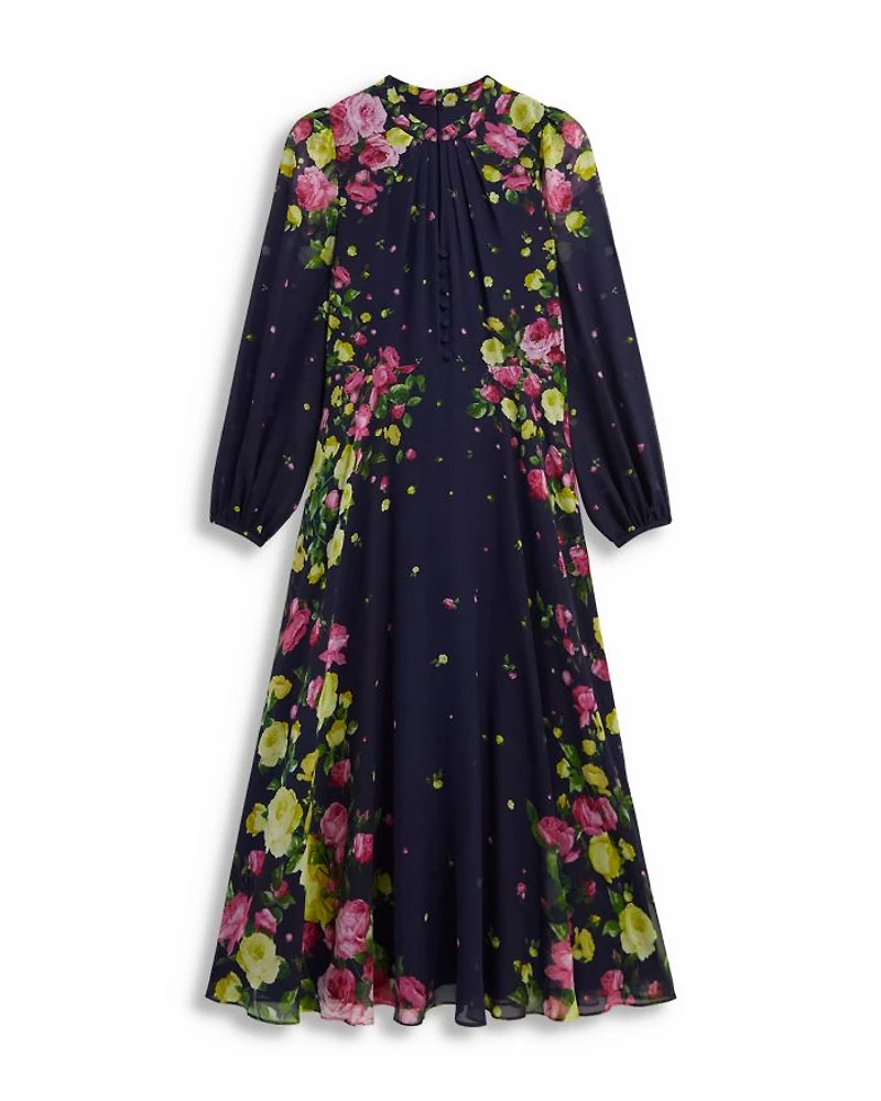 Eva Floral Print Silk Midi Dress