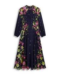 Eva Floral Print Silk Midi Dress