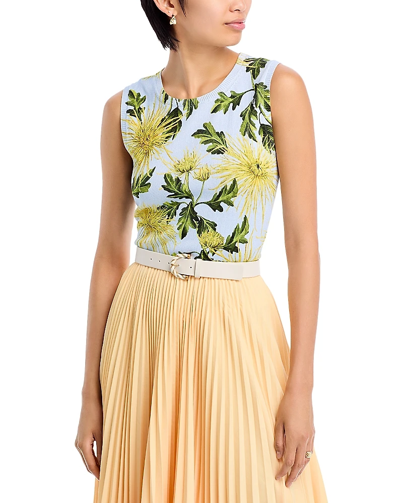 Oscar de la Renta Chrysanthemum Printed Tank Top