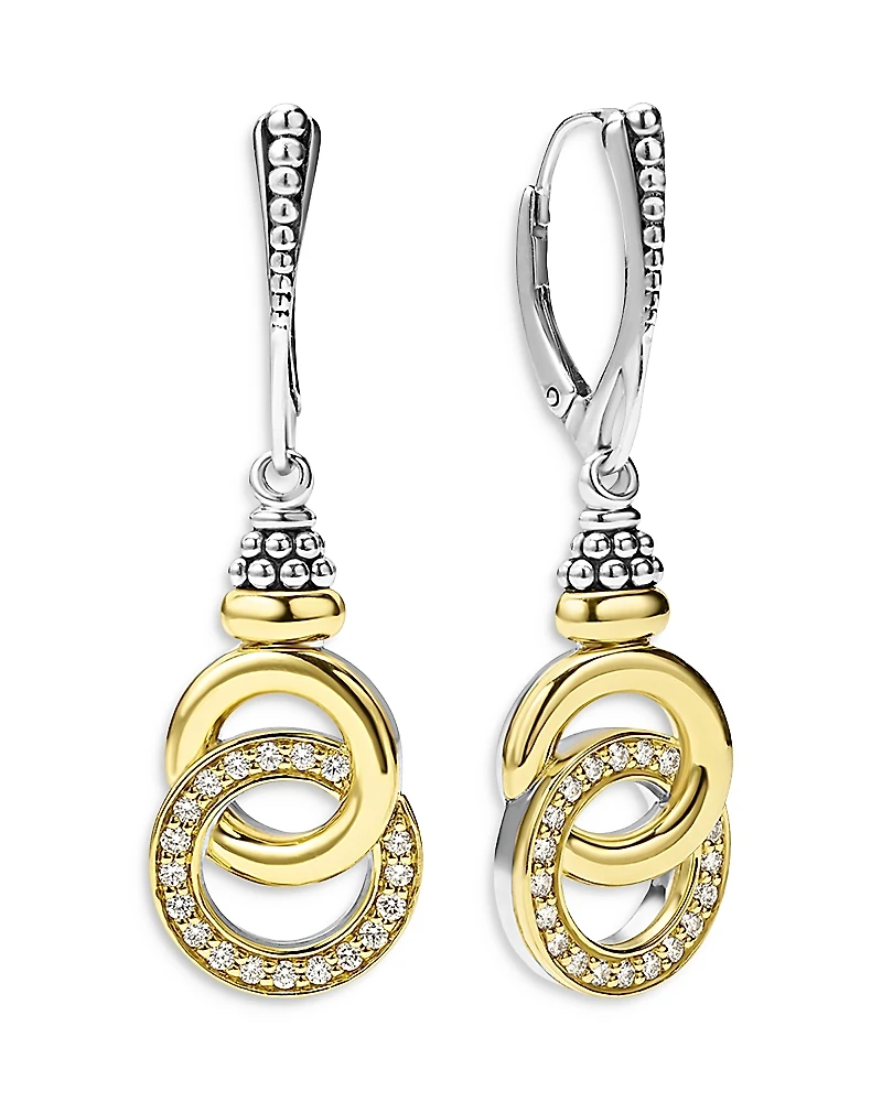 Lagos 18K Yellow Gold & Sterling Silver Signature Caviar Diamond Interlocking Drop Earrings