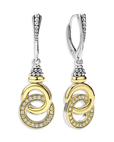 Lagos 18K Yellow Gold & Sterling Silver Signature Caviar Diamond Interlocking Drop Earrings