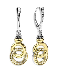 Lagos 18K Yellow Gold & Sterling Silver Signature Caviar Diamond Interlocking Drop Earrings
