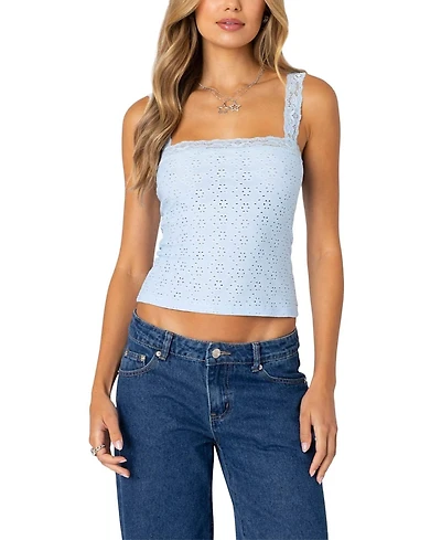 Edikted Virginia Lace Trim Eyelet Tank Top