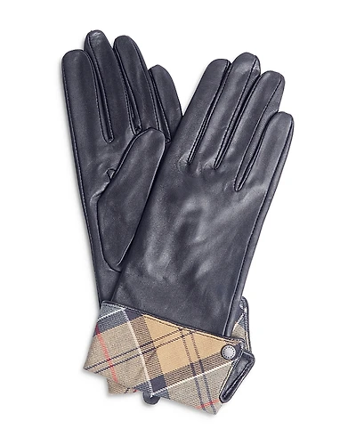 Barbour Lady Jane Tartan Cuff Gauntlet Leather Gloves