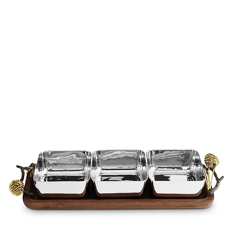 Michael Aram Pine Cone Wood Triple Bowl