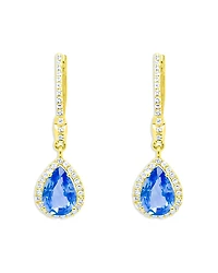 Meira T 14K Yellow Gold Blue Sapphire & Diamond Halo Dangle Huggie Hoop Earrings