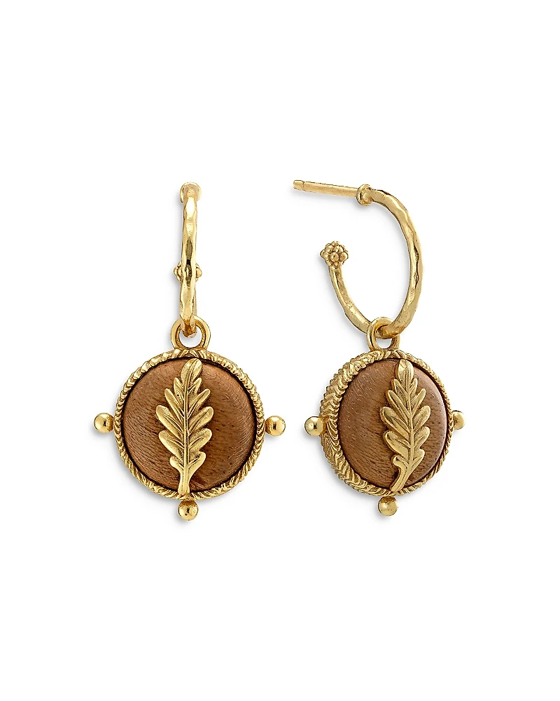 Capucine De Wulf Forest Walk Oak Leaf Teak Double Sided Charm Hoop Earrings