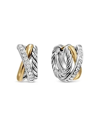 Crossover Three Row Huggie Hoop Earrings in Sterling Silver with 18K Yellow Gold, 13mm