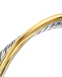 Crossover Two Row Cuff Bracelet in Sterling Silver with 14K Yellow Gold, 11mm