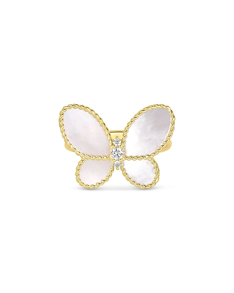 Roberto Coin 18K Yellow Gold Jasmine Mother of Pearl & Diamond Butterfly Ring