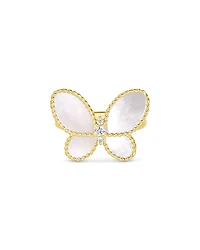 Roberto Coin 18K Yellow Gold Jasmine Mother of Pearl & Diamond Butterfly Ring
