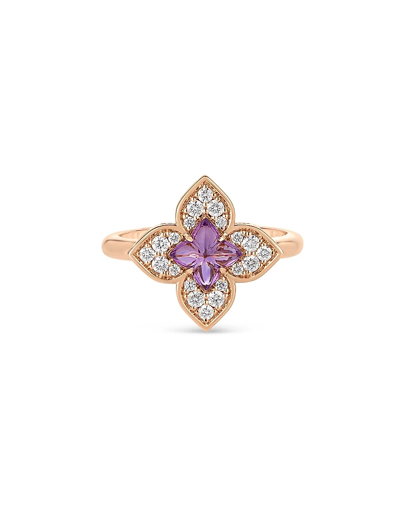 Roberto Coin 18K Rose Gold Venetian Princess Carnival Amethyst & Diamond Flower Ring