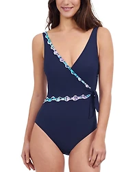 V Neck Tie Waist One Piece Swimsuit