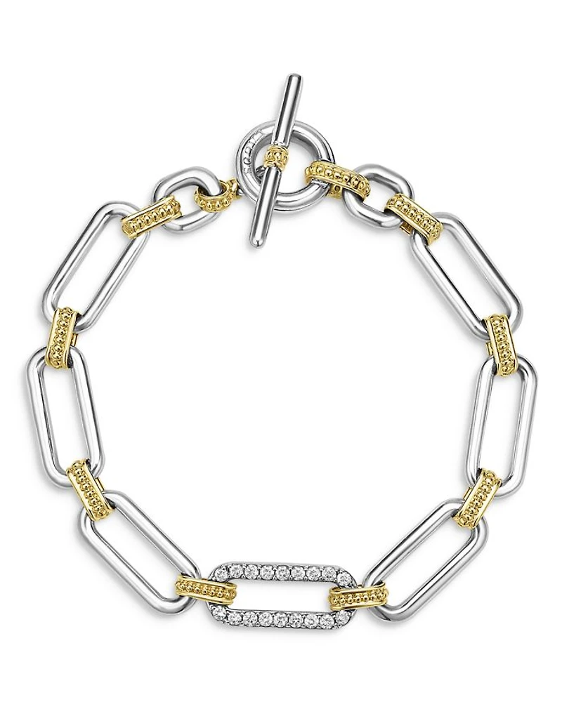 18K Yellow Gold & Sterling Silver Signature Caviar Diamond Open Link Toggle Bracelet