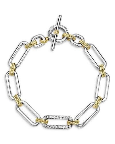 18K Yellow Gold & Sterling Silver Signature Caviar Diamond Open Link Toggle Bracelet