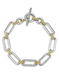 18K Yellow Gold & Sterling Silver Signature Caviar Diamond Open Link Toggle Bracelet