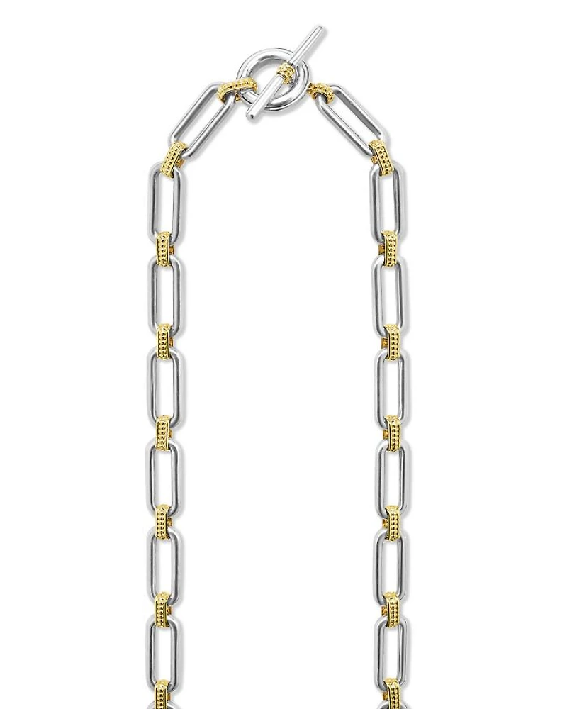 18K Yellow Gold & Sterling Silver Signature Caviar Diamond Station Link Collar Necklace, 18"