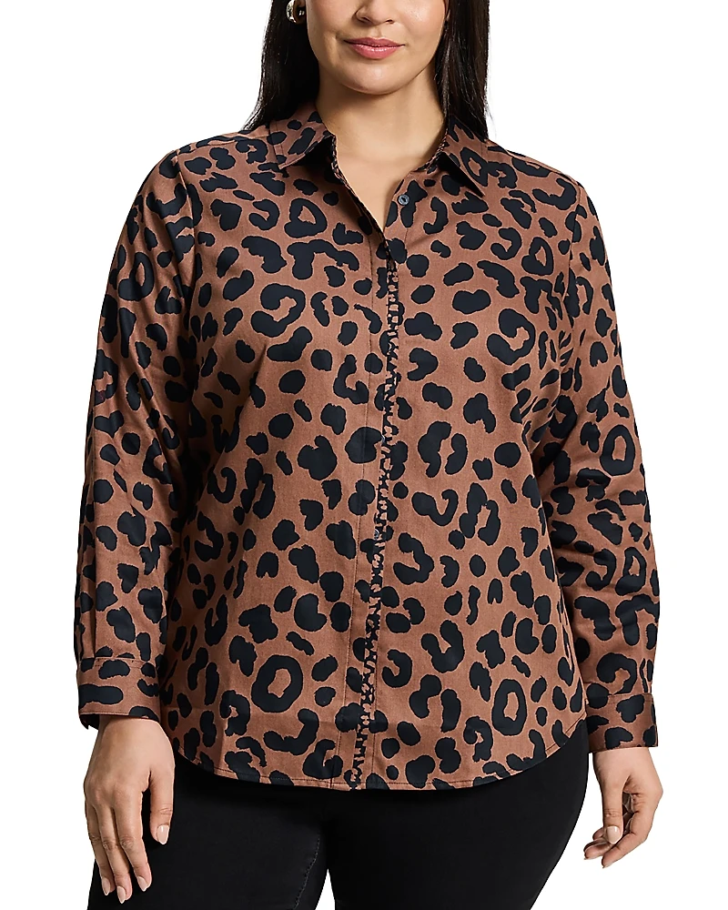Foxcroft Plus Charlie Cheetah Long Sleeve Shirt