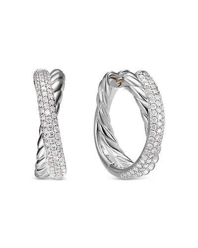 Crossover Hoop Earrings in Sterling Silver with Diamonds, 22.4mm