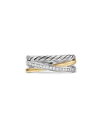 Crossover Three Row Ring Sterling Silver with 18K Yellow Gold and Diamonds, 7mm
