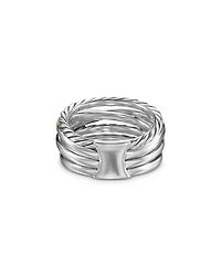 Crossover Five Row Ring Sterling Silver with 18K Yellow Gold and Diamonds, 11mm
