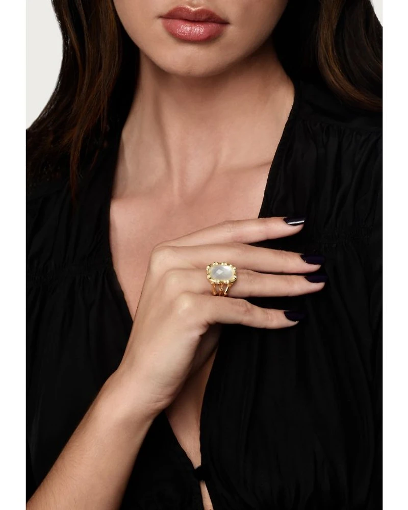 Bamboo White Stone Statement Ring 18K Gold Plated