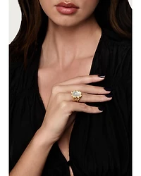 Bamboo White Stone Statement Ring 18K Gold Plated