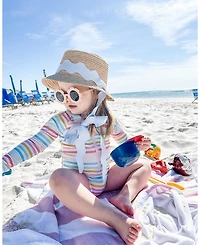 Girls' Straw Harbor Hat with Scalloped Ribbon - Little Kid, Big Kid