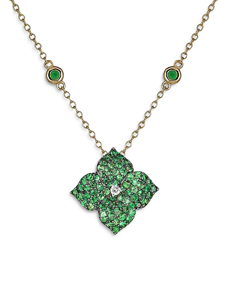 Piranesi 18K Yellow Gold Small Fiore Necklace with Green Tsavorite Garnets and Diamonds