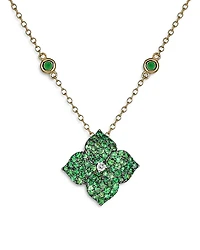 Piranesi 18K Yellow Gold Small Fiore Necklace with Green Tsavorite Garnets and Diamonds