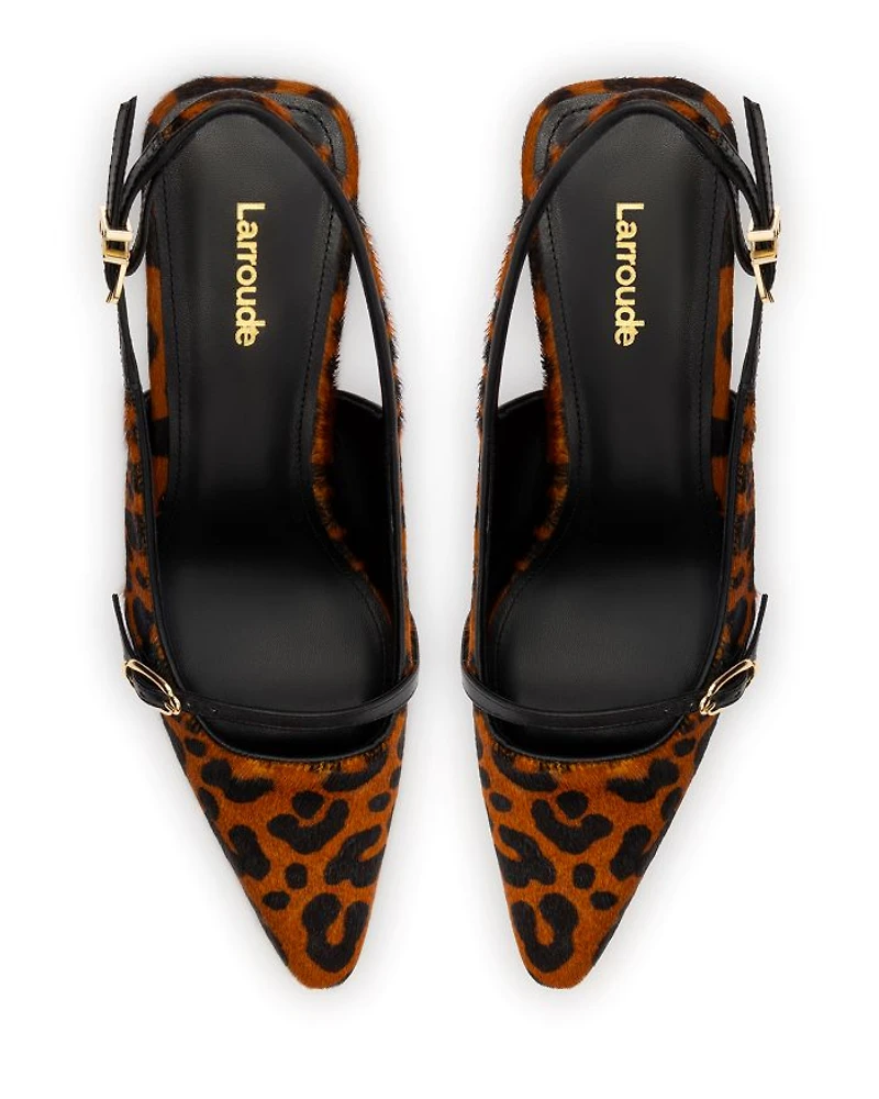 Women's Ines Pointed Toe Animal Print Calf Hair Mid Heel Slingback Pumps