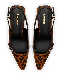 Women's Ines Pointed Toe Animal Print Calf Hair Mid Heel Slingback Pumps