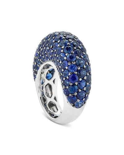 18K White Gold Dome Blue Sapphire Pavé Large Statement Ring