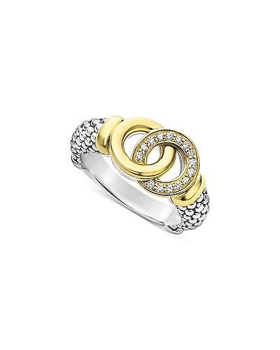 Lagos Two Tone Interlocking Diamond Ring, 0.11 tcw