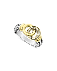 Lagos Two Tone Interlocking Diamond Ring, 0.11 tcw