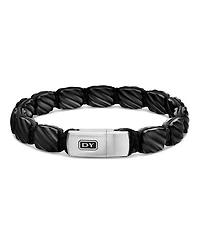 Men's Sculpted Cable Woven Tile Bracelet Black Titanium with Sterling Silver and Nylon, 8.5mm