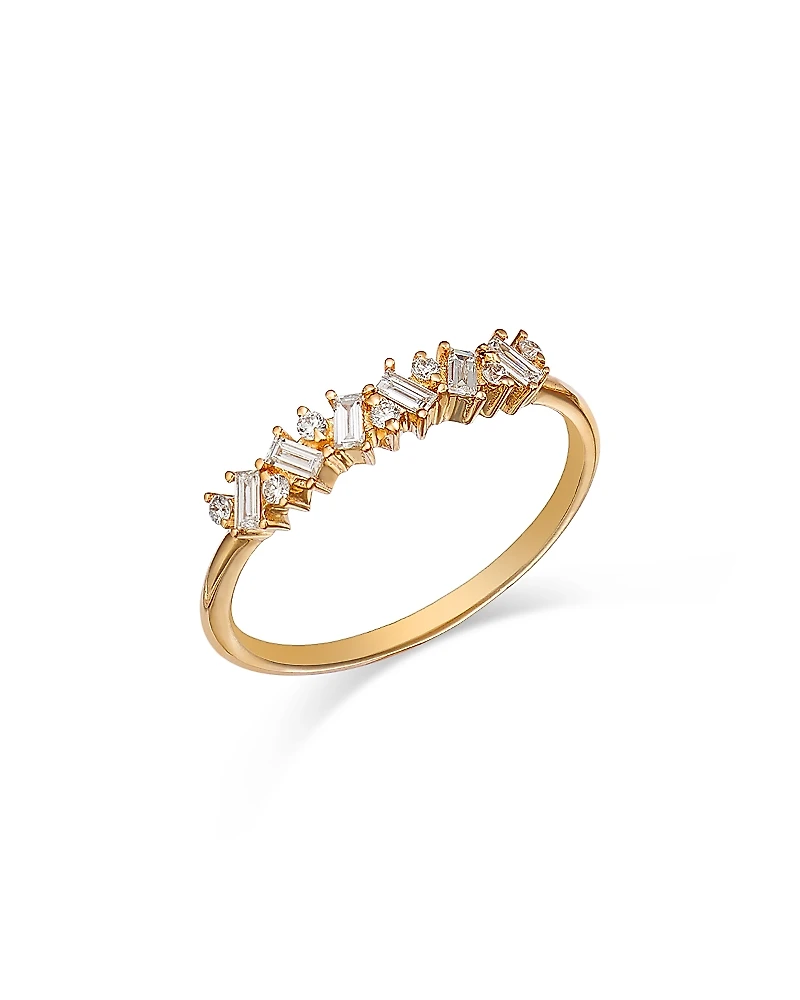 Moon & Meadow 14K Yellow Gold Lab Grown Diamond Round & Baguette Linear Cluster Ring
