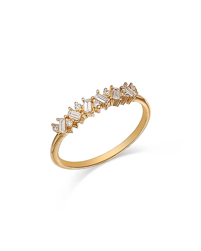 Moon & Meadow 14K Yellow Gold Lab Grown Diamond Round & Baguette Linear Cluster Ring