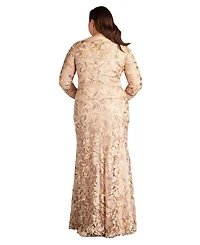 Plus Marcel Embroidered Illusion Gown