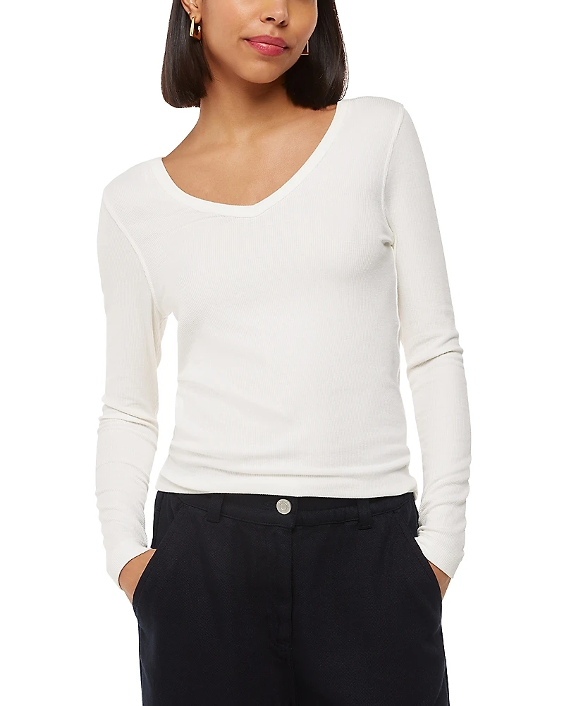 Whistles Essentials Ribbed V Neck Top
